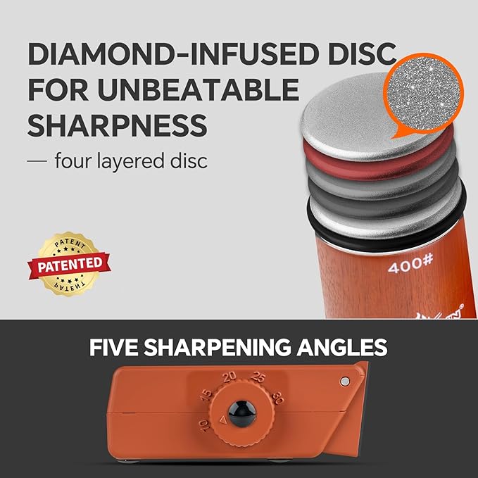 The Innovative Knife Sharpener - Patented Multi-Angle Premium Rolling Knife Sharpener with Extra Replacement Head for Chef's, Fruit, and All Steel Knives (Brown)