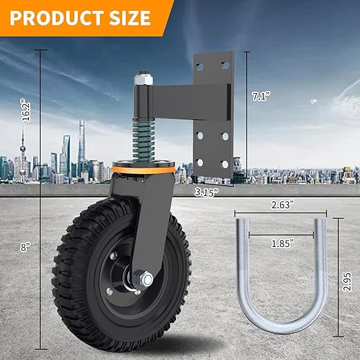 Gate Wheel, 8??Heavy Duty Fence Gate Wheel, Made of Fine Iron Solid Rubber, Maximum Weight Capacity 750 Lbs, Corrosion and Rust Resistant, for Wood Gates and Metal Pipe Gates. (Yellow Upgrade)