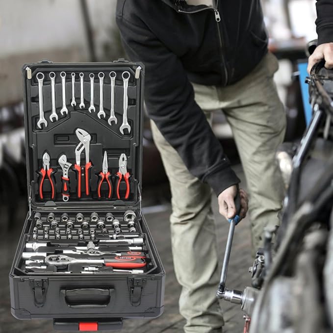 899pcs Home Repair Tool Set with Rolling Tool Box, 4-Drawer Toolbox Storage Case, General Household & Maintenance Tool Kit for Handyman, Garden, Homeowner - Black