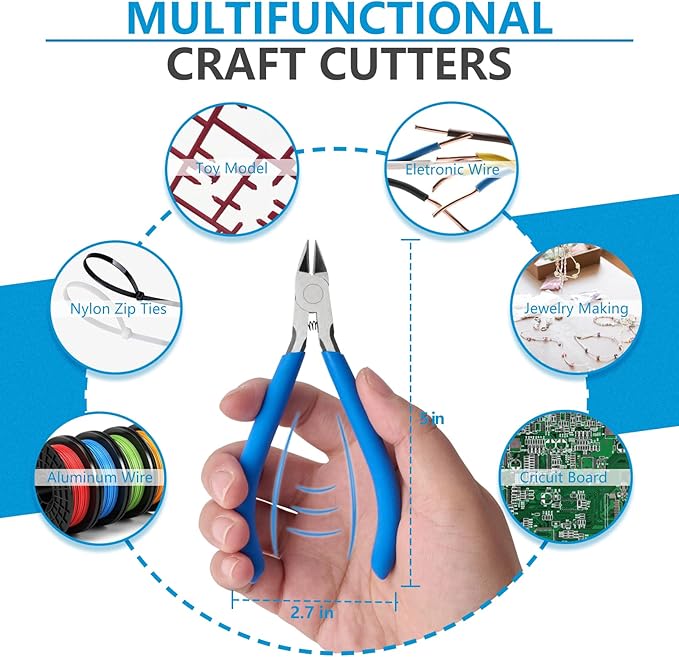 Wire Cutters, 5" Electronic Needle Flush Cutters, Ultra-Sharp Crafts Diagonal Cutters Pliers, Wire Snips Side Cutters for Circuit Board, Plastic, Soft Copper Wire, Floral