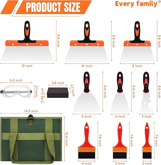 Drywall Knife Set, Putty knife,14 Piece Paint Scraper Tool Set, Removing Wallpaper, Plaster, Adhesive, Cement, Applying Putty