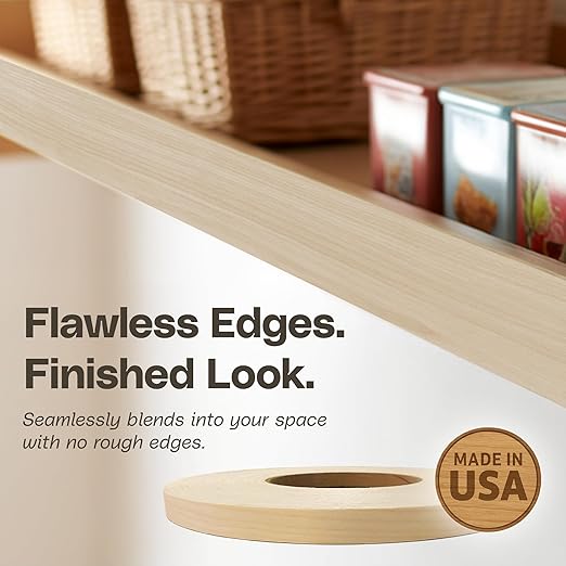 Edge Supply Birch 3/4 in x 250 ft Roll ??Pre-Glued Iron On Wood Veneer Tape ??Wood Veneer Edge Banding Tape with Hot Melt Adhesive, Smooth Sanded Finish Ideal for Furniture & DIY, Made in USA