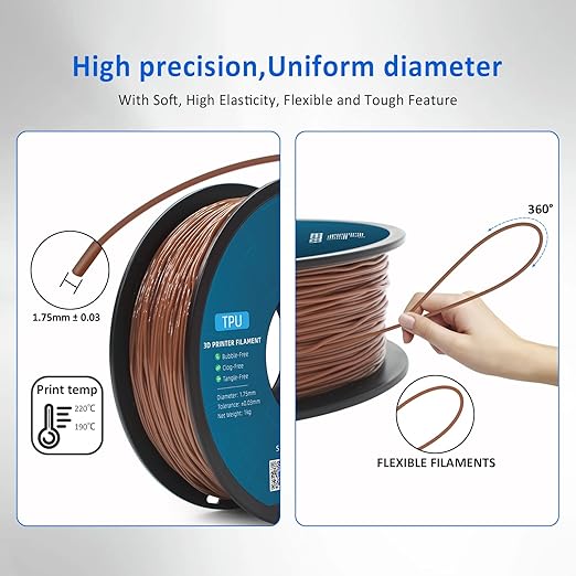 Geeetech TPU Filament 1.75mm, Shore 95A ??Flexible 3D Printer Filament with High Elasticity, 1KG (2.2lbs) Spool, Dimensional Accuracy 짹0.03mm, Fits Most FDM Printers (Brown)