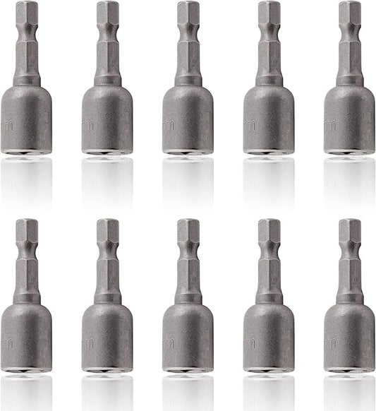 10 Pcs Quick-Change Power Nut Driver Set 3/8" (10mm) Hex Shank Magnetic Power Nut Setter Driver Bits