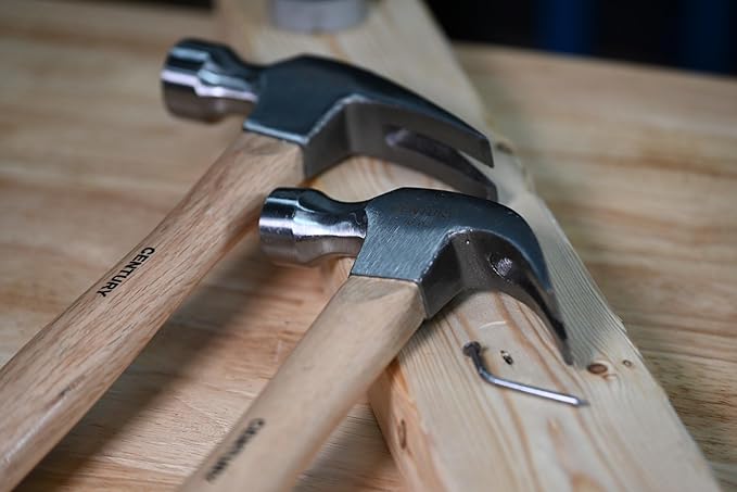 Century Drill & Tool 72272 Curved Claw Hammer, 8oz, Drop-Forged Steel Head, Hickory Wood Handle, Durable & Balanced for Carpentry, DIY & Home Repair