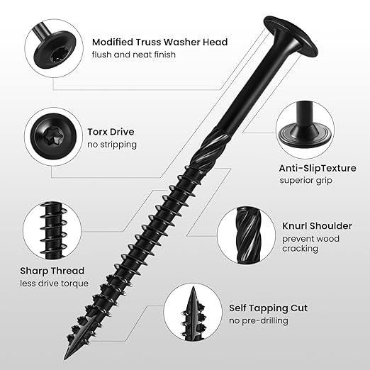 Lag Screws #14 x 5 Inch, (2.5lb, 66pcs) Heavy Duty Construction Structural Exterior Wood Timber Screws, Torx Drive Washer Head Rust Resistant Black Epoxy Coated, with T30 Star Bit