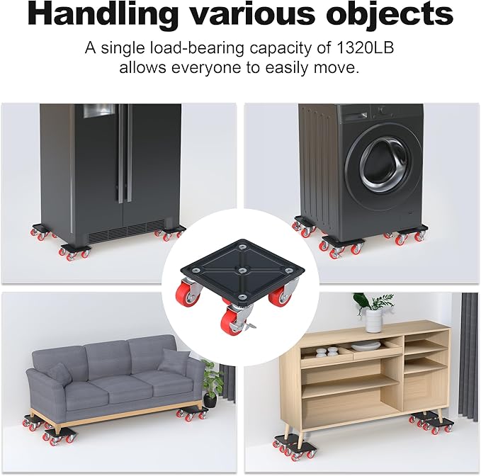 Fivepears Furniture Lift Mover Tool Set-3000 lb,5-Wheel Heavy-Duty Furniture Dolly with Handle,360째Swivel Casters Trolley-Ideal for Moving Heavy Machinery, Equipment, Pianos, Couches and Carpeted