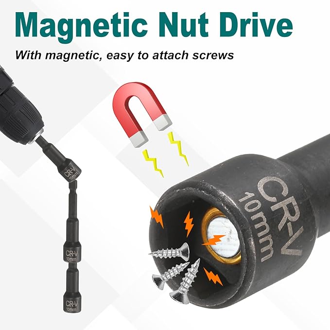 uxcell 2Pcs 1/4" Hex Shank 10mm Magnetic Hex Socket 65mm Length, CR-V Steel Quick-Release Impact Driver Socket Wrench Screw for Impact Drill Power Nut Setter