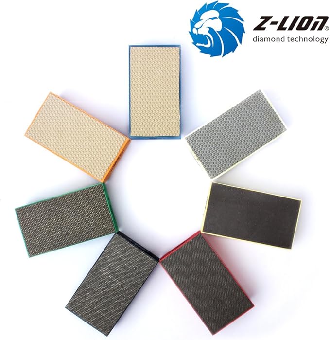 Z-Lion Diamond Hand Polishing Pads Arc Shape Back for Glass Granite Marble Quartz-Pack of 7 Pcs