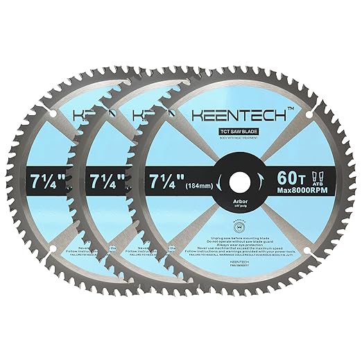 KEENTECH 7-1/4 Inch 60 Tooth Fine Finish Circular Saw Blade 3-Pack, Tungsten Carbide Tipped, ATAF Grind, 5/8 Inch Bore with Diamond Knockout