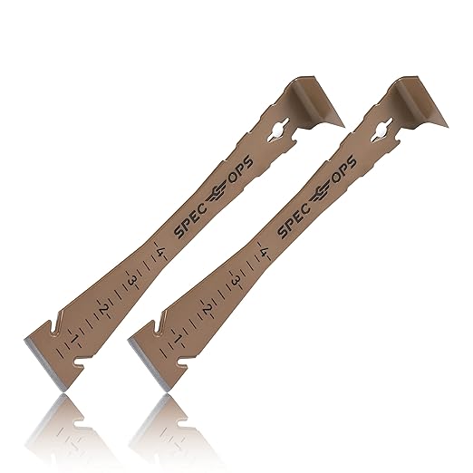 Spec Ops Tools 9.5" Trim Bar, Pry Bar, High Carbon Spring Steel, Built in Ruler and Pry Bar, Beveled Edges, Nail Puller, 3% Donated to Veterans, 2- Pack