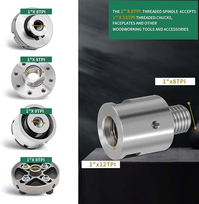 Lathe Headstock Spindle Adapter,Converts 1" x 12tpi to 1" x 8tpi for Woodworking Lathe