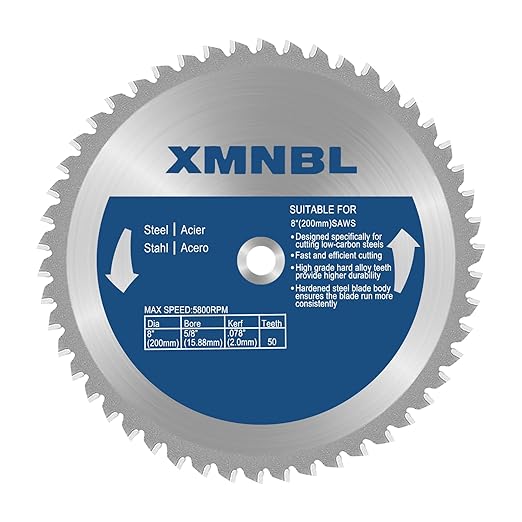 8 Inch Metal Cutting Saw Blade,Compatible with Evolution Metal Cutting Saw,Replacement for Evolution 8BLADEMS 8 Inch Mild Steel Saw Blade,8 x 50 Teeth,5/8 Inch Center Shaft,3 Year Warranty