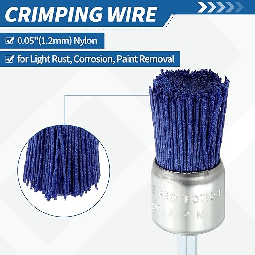 Wire Brush for Drill (1"/25mm) 1Pack, Crimping Steel Wire 0.05" (Nylon) Blue Wire Brush Drill Attachment with 1/4" Hex Shank - for Rust,Cleaning, Deburring on Cast Iron