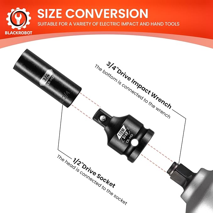 BLACKROBOT Impact Socket Adapter Set 8PCS, 1??/4??/2??3/8??/4?쒾quare Drive, Reducer for Impact Driver Wrench Drive Conversion, Cr-Mo Steel Exceeds ANSI Standards with Portable Case