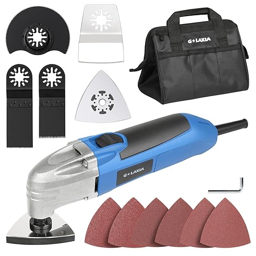 Oscillating Tool, 1.6A Oscillating Multi Tool with with Tool Bag, 3째 Oscillation Angle, 12 Piece Accessories Scraping, Grinding, Sanding, Cutting