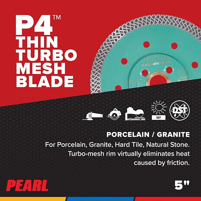 PEARL ABRASIVE CO. P4 Thin Mesh Turbo Porcelain Blade 5" 5/8"-20mm-7/8 4 Holes