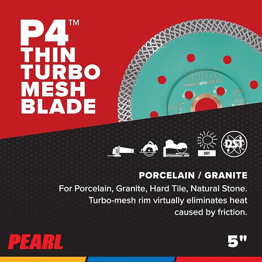 PEARL ABRASIVE CO. P4 Thin Mesh Turbo Porcelain Blade 5" 5/8"-20mm-7/8 4 Holes