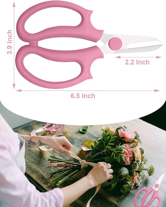 Pink Flower Scissors, Thickened Stainless Steel Floral Pruning Snips ??Sharp Garden Clippers for Fresh Flowers, Flower Arrangement Supplies, DIY Floral Cutting Scissor (2 PCS Pink)