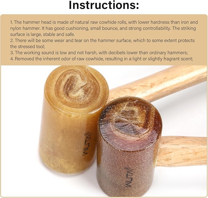 WUTA Rawhide Mallet Cobbler Hammer Leather Hammer Rawhide-head for Stamping Jewelry Leather Worker Craft Tool 48mm