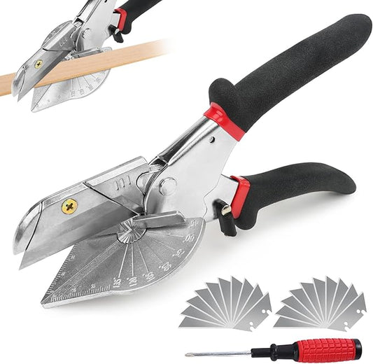 Miter Shears for Wood Trim Molding, Multi Angle 45-135째 Adjustable Angle Scissors Trim Shears Tools with 20 Replacement Blades & Screwdriver for Cutting Soft Wood, Plastic, PVC, Moulding Trim