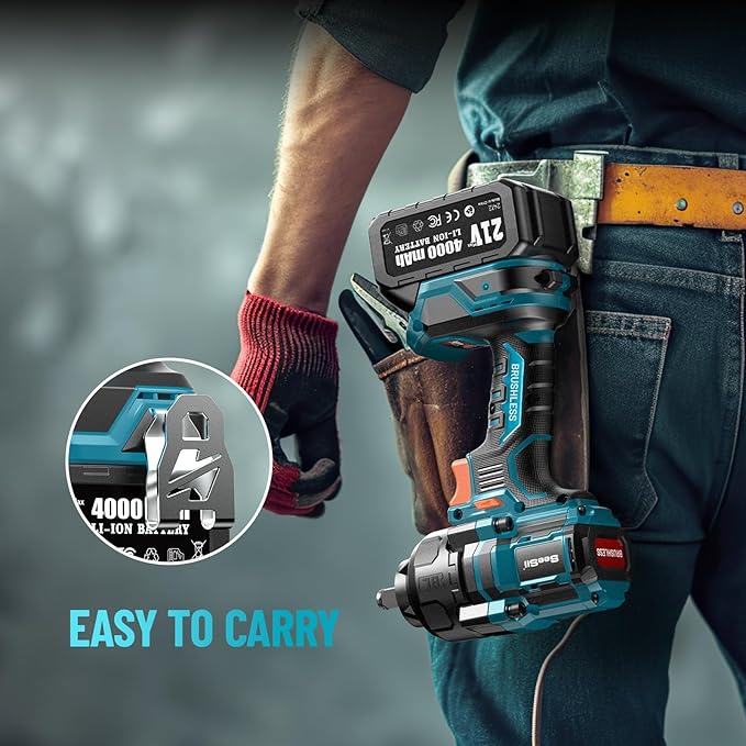 Seesii Impact Wrench 886 Ft-lbs(1200N.m), 1/2 High Torque Impact Gun with 21V 2x4.0Ah Battery, Electric Impact Driver, 2900IPM, 5 Socket, Cordless Impact Wrench for Home Car/Mower/Pickup/Truck RV