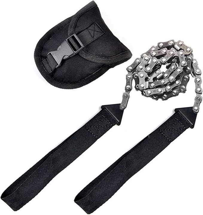 Survival Pocket Chain Saw 24 Inch with Teeth Blades Heavy Duty Steel Rope Chainsaw, 11 Teeth Compact Wood Cutting Hand Saw Tools for Outdoor Camping Hiking Hunting Tree Trimming Firestarter