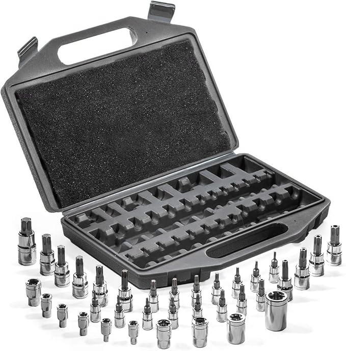 XtremepowerUS 35 PC Star Socket Set Tamper Bit Plus Proof S2 Chrome Tools W/Case