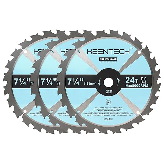 KEENTECH 7-1/4 Inch Framing Circular Saw Blade 24T 3-Pack, Tungsten Carbide Tipped, ATAF Grind, 5/8 Inch Bore with Diamond Knockout