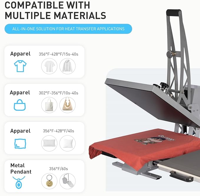 24?쓝16??Commercial Heat Press Machine, Auto Open, for T-Shirts, Garments, Bags, Textile, Curtains, Digital Industrial Sublimation Printer for Sublimation, Vinyl, Heat Transfer Projects