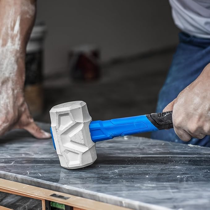 Real Steel Rubber Mallet Hammer 24 OZ White Rubber Hammer with Solid Head, Double-faced Mallets for Flooring, Woodworking, Camping, Automotive 0320