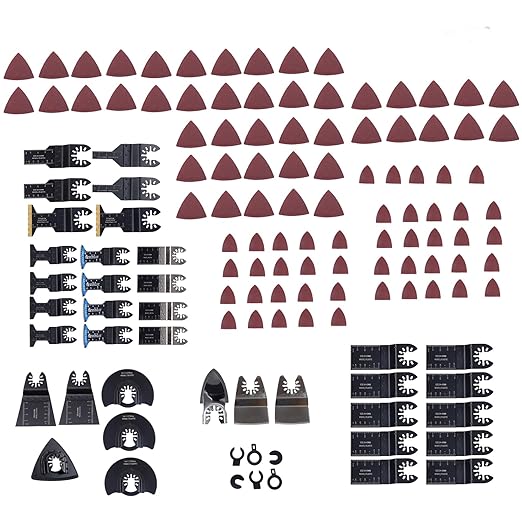findmall 121-Piece Multi-Tool Blades Kit with Sandpapers, Titanium Oscillating Tool Blades Set with Japanese Teeth and Curved, Fit for Wood/Metal/Plastic Cutting