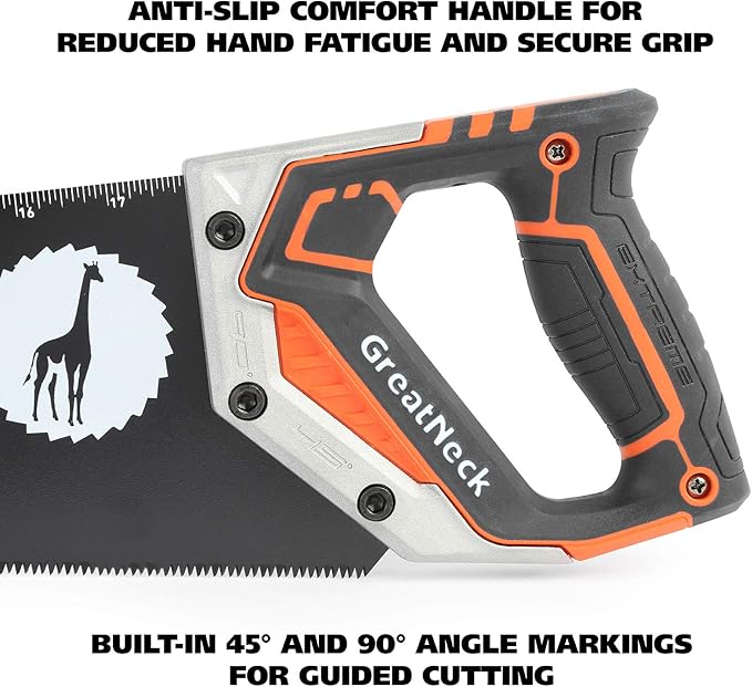 GreatNeck 74004 20 Inch Hand-Saw, 20" Saw for Wood-Cutting, Tri-Bevel Teeth, SK-5 Steel Blade for Wooden and Plastic Jobs, Handsaw with Anti-Slip Comfort Handle