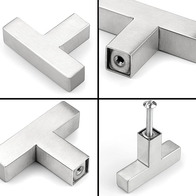 Probrico 20 Pack Satin Nickel Cabinet Knobs Stainless Steel Kitchen Cabinet Door Hardware Square Bar Cupboard Chest Handles for Dresser Drawers Wardrobe Bathroom, Single Hole 2" Overall Length