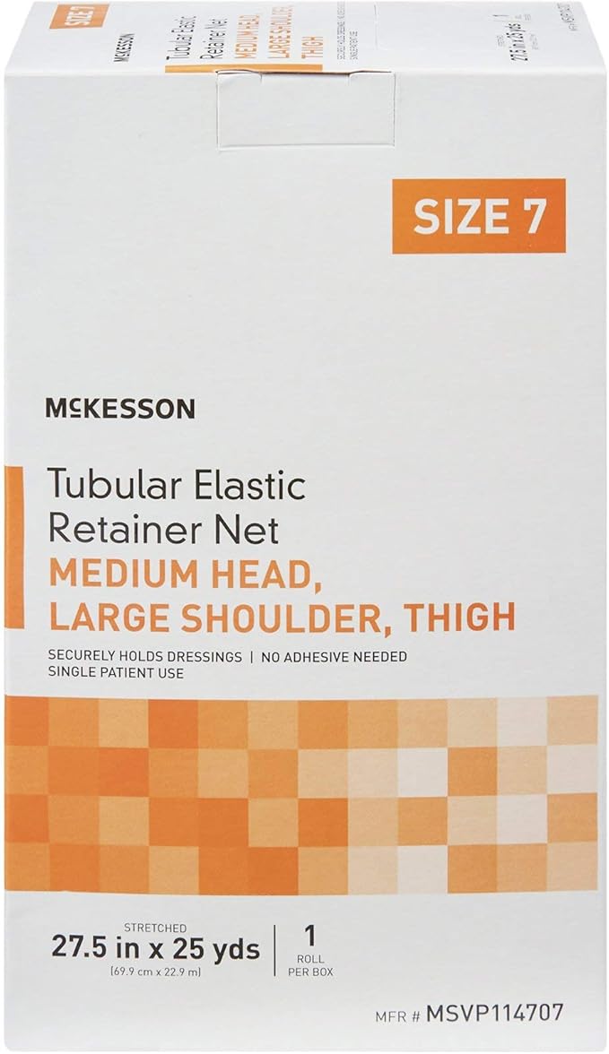 McKesson Tubular Elastic Retainer Net Dressing, Non-Sterile, Medium Head, Large Shoulder, Thigh, Size 7, 27 1/2 in x 25 yd, 1 Count, 10 Packs, 10 Total
