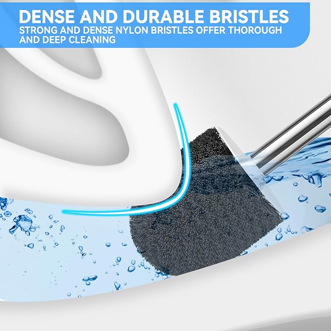Toilet Brush, Toilet Brush and Holder with 304 Stainless Steel Handle, Space Saving Toilet Bowl Brush for Storage, Durable Bristles Toilet Scrubber for Bathroom Cleaning (3, White)
