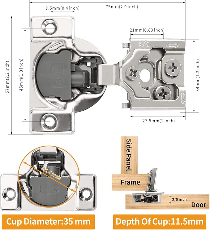 Chibery 50 Pack 3/4" Overlay 3D Soft Close Concealed Hinge for Face Frame Door, Smooth Slow Self Closing Hinges, Satin Nickel, Hidden 105째 Open Angle Stainless Steel Hinge for Kitchen Cabinet Door