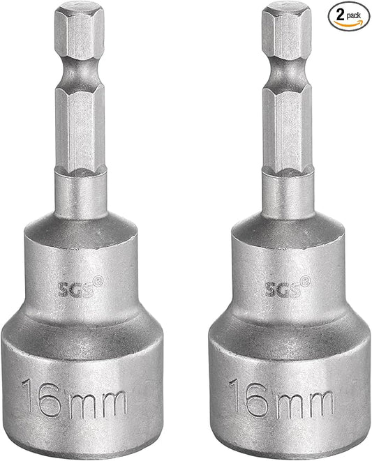 HARFINGTON 2pcs Nut Driver Drill Bit 16mm Metric Socket 1/4" Hex Shank 2.56" (65mm) Long Magnetic 6-Point Sockets Quick Change CR-V Steel Bolt Setters for Power Drill Drivers