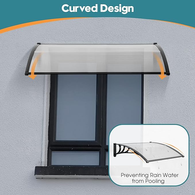 MCombo 39" x 38.6" Window Awning Outdoor Polycarbonate Hollow Sheet Door Patio Canopy, 6055-4040(Glear Board with Black Bracket)