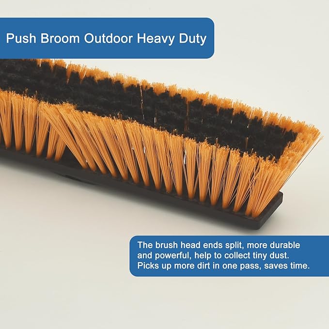 PBHEPJ 24 Inchs Push Broom Outdoor Heavy Duty, Shop Broom with 60" Long Bandle for Cleaning Outdoor or Indoor Tile, Garage, Shop, Deck, Concrete, Wood, Stone, Patio Floor, 2 Pack