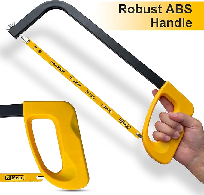 12in. High-Tension Hacksaw Frame with 10pcs 24TPI Extra Bi-metal Blades, Hand Saw Suitable for Metal, wood, PVC, Carpentry
