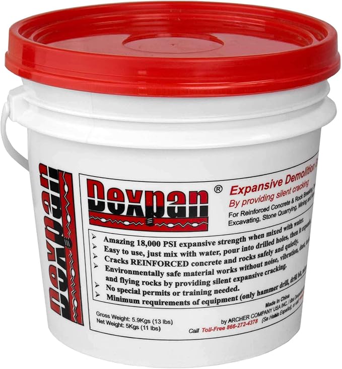 Expansive Demolition Grout 11 Lb. Bucket for Rock Breaking, Concrete Cutting, Excavating. Alternative to Demolition Jack Hammer Breaker, Jackhammer, Concrete Saw, Rock Drill (Type 1, 77-104째 F)