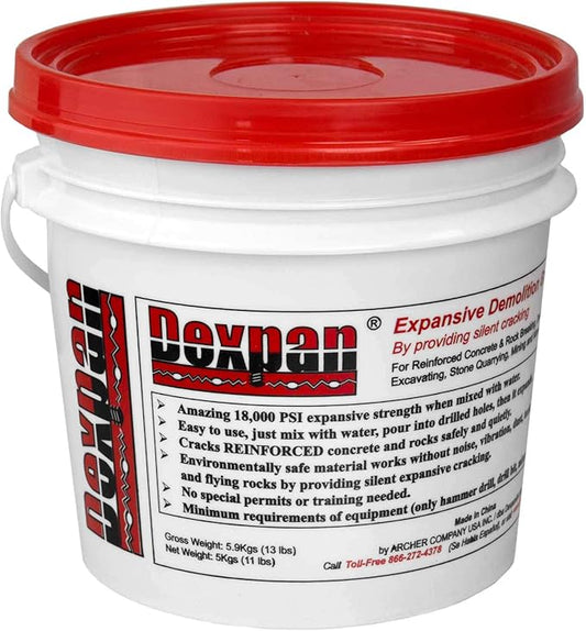 Expansive Demolition Grout 11 Lb. Bucket for Rock Breaking, Concrete Cutting, Excavating. Alternative to Demolition Jack Hammer Breaker, Jackhammer, Concrete Saw, Rock Drill (Type 1, 77-104째 F)