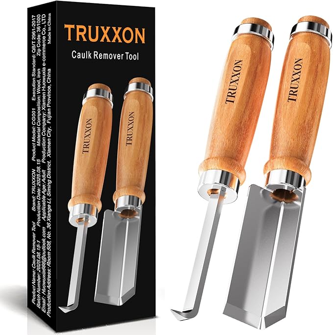 2 PCS Professional Caulk Remover Tool ??Heat-Treated Caulking Tool with 90째 Sharp Blade & Solid Wood Handle, Saves Time for Home Improvement, Durable Grout & Silicone Remover Tool