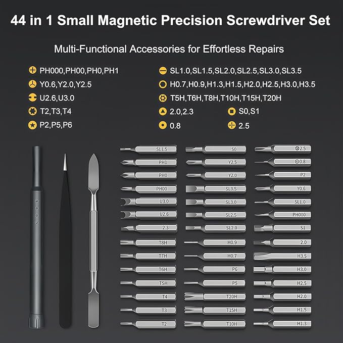 44 in 1 Small Magnetic Precision Screwdriver Set with Pop-up Case, 360째 Spin Handle DYI Mini Multifunction Screwdriver Bit Kit, Repair Tool Kit for Electronics/Laptop/Macbook/PC/Watch/Eyeglass