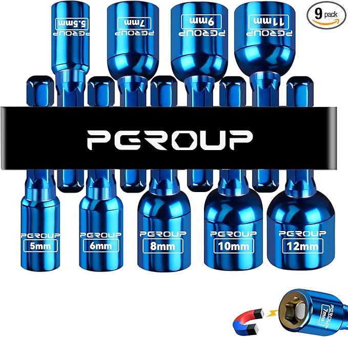 9 PCS Impact Magnetic Nut Driver Set, Metric (5mm - 12mm) Impact Driver Bit Set, 1/4 Inch Hex Shank Drill Socket Set, Nut Driver Set For Impact Drill