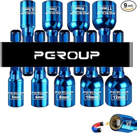 9 PCS Impact Magnetic Nut Driver Set, Metric (5mm - 12mm) Impact Driver Bit Set, 1/4 Inch Hex Shank Drill Socket Set, Nut Driver Set For Impact Drill