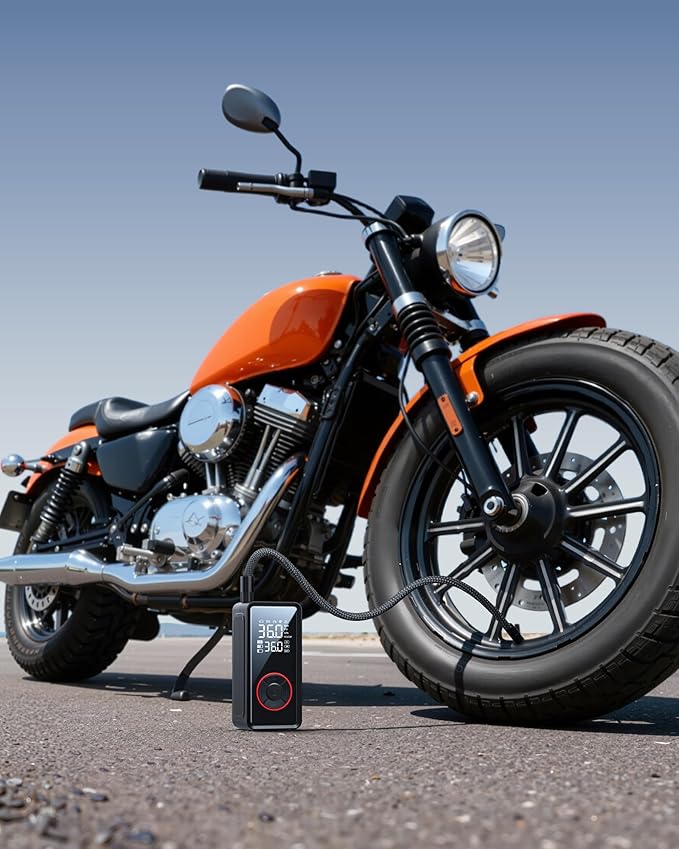 Tire Inflator Portable Air Compressor - 3X Faster Inflation Air Pump with LED Light, Auto Shut-Off Tire Pump with 4 Nozzles for Car, Motorcycle, Bicycle, Ball, Black