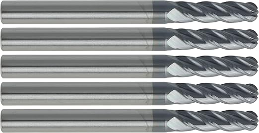 CME 5 pcs Micrograin Carbide End Mills, Ball Nose, TiAlN Coated, 11/64" Mill Diameter, 5/8" Length of Cut, 2" Overall Length, 4 Flute, Center Cutting