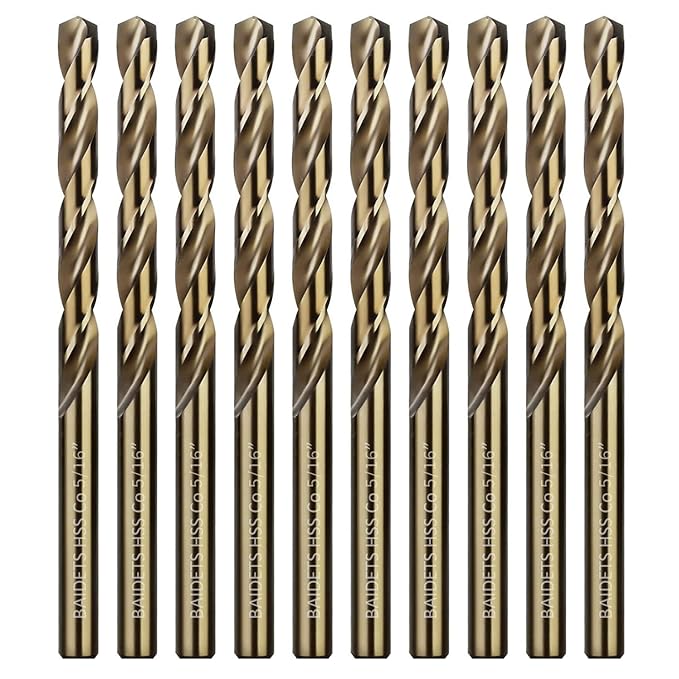 5/16 Inch Cobalt Drill Bits - Set of 10 Pcs, BAIDETS M35 High Speed Steel Jobber Drill Bits, Twist Drill Bits Set for Hard Metal, Stainless Steel, Cast Iron, Plastic and Wood
